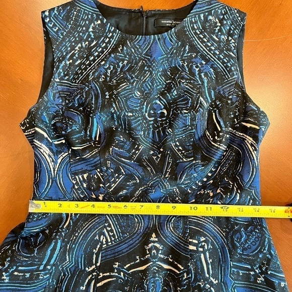 Nanette Lepore Women's Dress Sz 6 Blue Black Sleeveless Lined Fit & Flare Silk - Picture 7 of 10